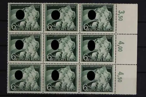 Deutsches Reich, MiNr. 843 PLF I, 9er Block, re. Rand, postfrisch - 625696