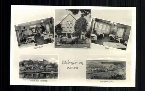 Würgassen/Weser, Gasthaus Alte Linde, Blick auf Herstelle, Weseransicht - 416413