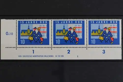 DDR, MiNr. 1067, Dreierstreifen, Ecke li. unten, DV 1, postfrisch - 628594