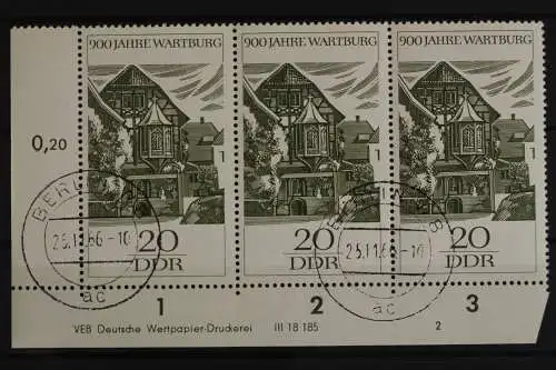 DDR, MiNr. 1234, Dreierstreifen, Ecke links unten, DV 2, gestempelt - 628531