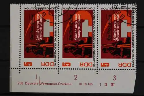 DDR, MiNr. 1312 A, Dreierstreifen, Ecke li. oben, DV I/II/III, gestempelt - 629235