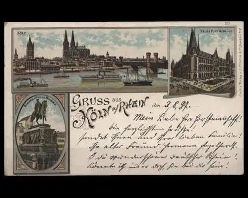 Köln, Ortsansicht, Neues Post gebäude, Denkmal Fr. d. Große - 400060