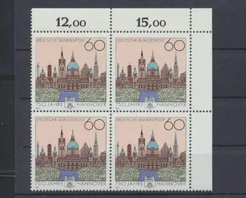 Deutschland, MiNr. 1491, 4er Block, Eckrand rechts oben, postfrisch - 60234