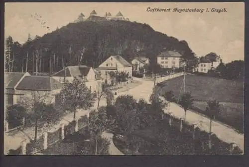 Augustusburg i. Erzgeb., Luftkurort, Strassenansicht und Blick zur Burg - 403329