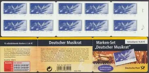 Deutschland (BRD), Michel Nr. MH 54 a I, 2380, Musikrat, postfrisch - 609594