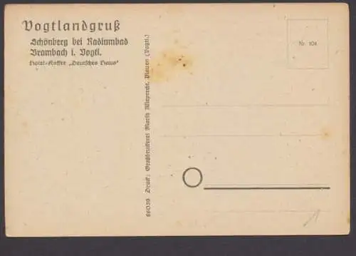 Schönberg/Vogtl., bei Brambach, Hotel-Kaffee "Deutsches Haus" - 403331