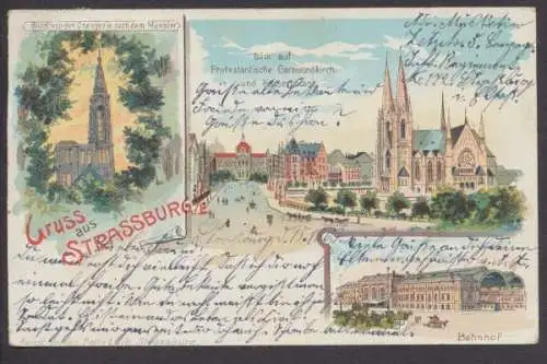 Strassburg, Blick auf Protestantische Garnisonskirche u. Kaiserpalast, Bahnhof - 413468