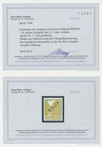 Berlin, MiNr. 17 PF VII, postfrisch, BPP Fotobefund - 600207