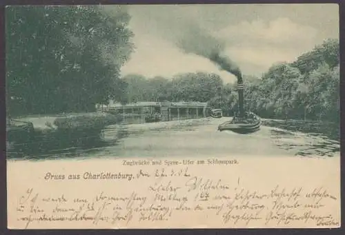 Berlin - Charlottenburg, Zugbrücke und Spree Ufer am Schlosspark - 410770