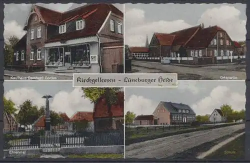 Kirchgellersen, Lüneburger Heide, Kaufhaus Bernhard Cordes, Ortspartie, Ehrenmal, Schule - 411730