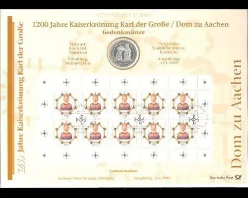 BRD, Numisblatt 1/2000, Karl der Große / Dom zu Aachen - 1/2000