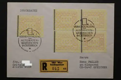 Österreich ATM, MINr. 1, 5 Werte auf R-Brief, FDC - 511776