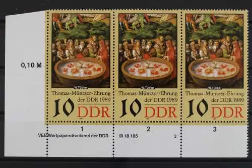 DDR, MiNr. 3270, Dreierstreifen, Ecke li. unten, DV 3, postfrisch - 631993