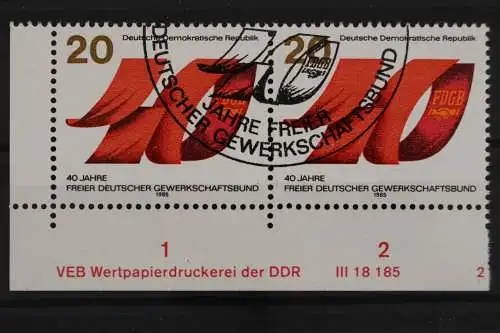 DDR, MiNr. 2951, waag. Paar, Ecke li. unten, DV 2, gestempelt - 632012