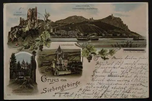 Siebengebirge, Königswinter, Drachenburg, Drachenfels, Zahnradbahn, Litho - 421366