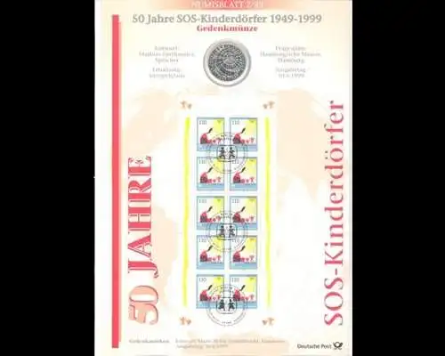 BRD, Numisblatt 2/1999, 50 Jahre SOS Kinderdörfer - 2/1999