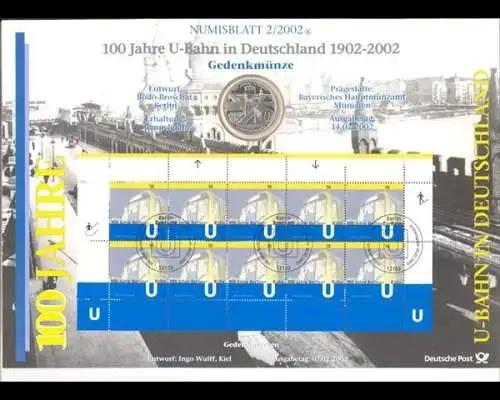 BRD, Numisblatt 2/2002, 100 Jahre U-Bahnen in Deutschland - 2/2002