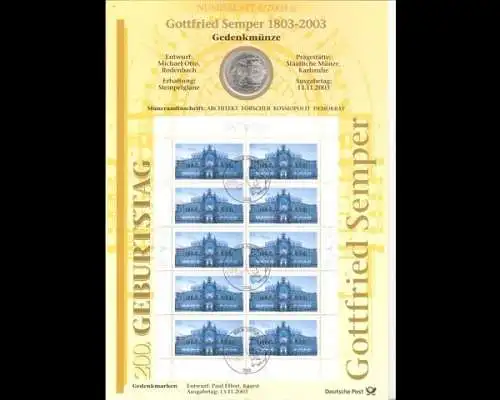 BRD, Numisblatt 6/2003, Gottfried Semper - 6/2003