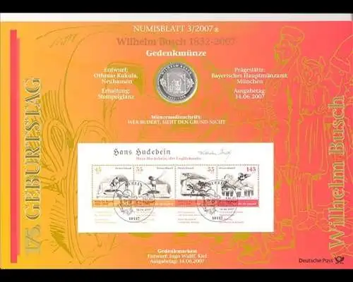 BRD, Numisblatt 3/2007, Wilhelm Busch - 3/2007