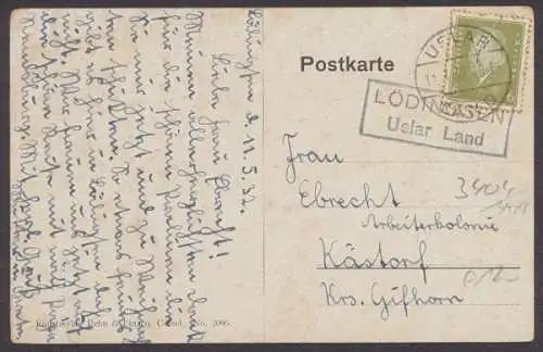 Lödingsen über Uslar Land, Landpoststempel auf Bedarfskarte, 1932 - 500324