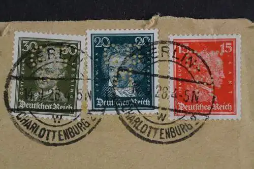 Deutsches Reich, Frankatur mit Lochung GGM, 3 Marken, 14.9.28 - 512218