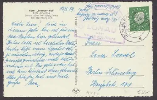 Lonau über Herzberg, Landpoststempel auf AK, 1959 - 500379