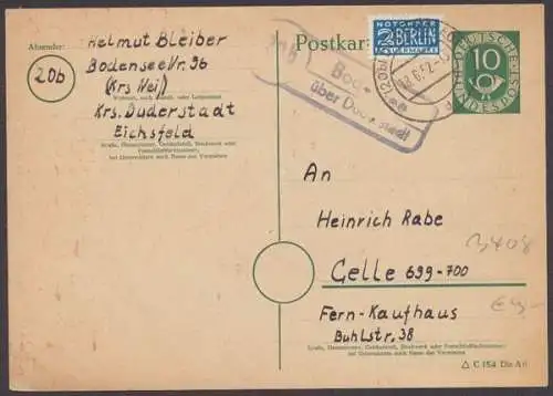 Bodensee über Duderstadt, Landpoststempel auf Ganzsache, 1952 - 500361