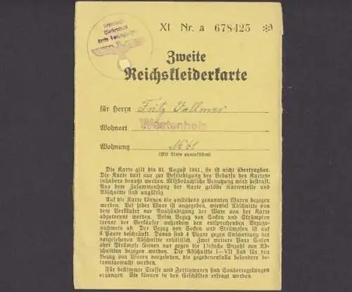 Westenholz, Zweite Reichskleiderkarte, Kreis Fallingbostel, 1941 - 500264