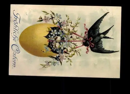 Fröhliche Ostern, Vogel mit Osterstrauß und Ei - 414265