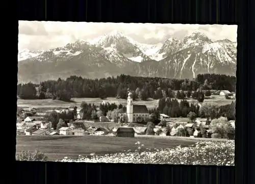 Lechbruck im Allgäu, Ortsansicht mit Gehrenspitze, Kellenspitze, Schlicke - 415611