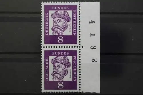 Berlin, MiNr. 201, senk. Paar, Rand m. Bogenzählnummer, postfrisch - 640814