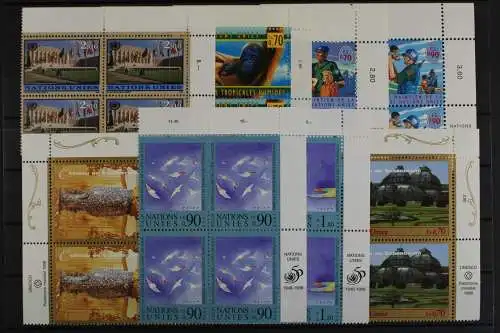 UNO Genf, MiNr. 329, 346, 348-353, Viererblöcke, postfrisch / MNH - 621482