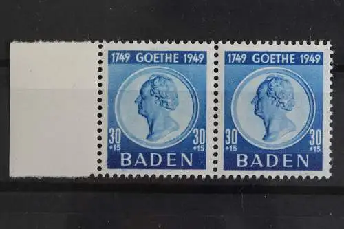 Franz. Zone Baden, MiNr. 49, waag. Paar, li. Rand, postfrisch - 621196