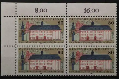 Deutschland, MiNr. 1299 Viererblock Ecke links oben, postfrisch - 204701