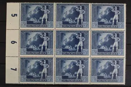 Deutsches Reich, MiNr. 820, 9er Block, PLF IV, li. Rand, postfrisch - 625333