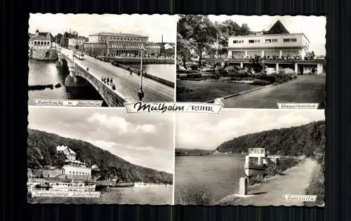 Mülheim / Ruhr, Ruhrbrücke mit Stadthalle, Wasserbahnhof, Jugendherberge - 416315