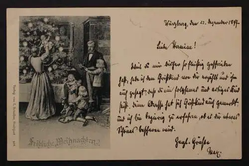 Fröhliche Weihnachten, Familie am Weihnachtsbaum mit Geschenken - 422918