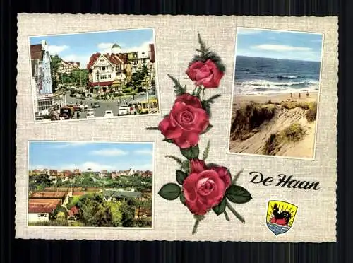 De Haan, 2 Ortsansichten, Strand, Rosen, Wappen - 417598