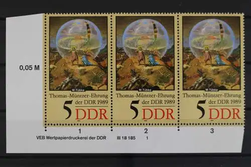 DDR, MiNr. 3269, Dreierstreifen, Ecke li. unten, DV 1, postfrisch - 631992