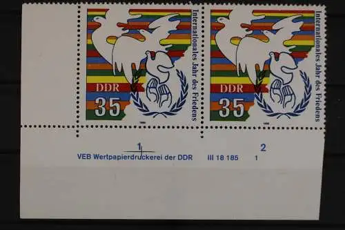 DDR, MiNr. 3036, waag. Paar, Ecke li. unten, DV 1, postfrisch - 632007