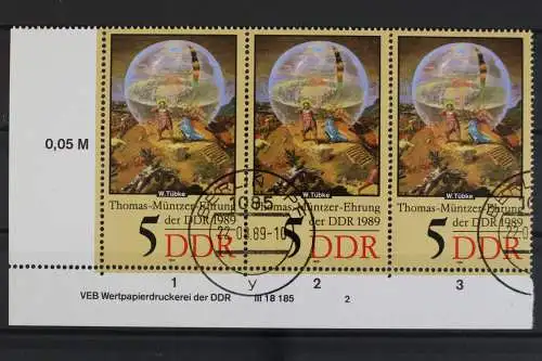 DDR, MiNr. 3269, Dreierstreifen, Ecke li. unten, DV 2, gestempelt - 631990