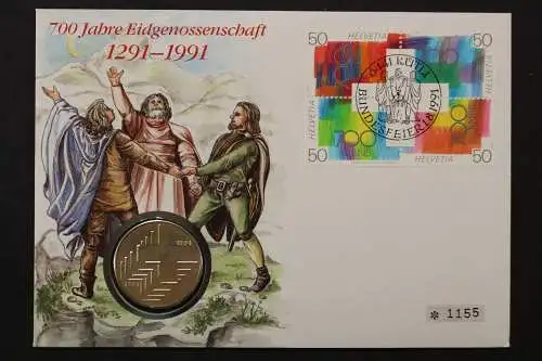 Schweiz, 700 J. Eidgenossenschaft mit 20 Fr. Silber, 1.8.1991, Numisbrief - 662674