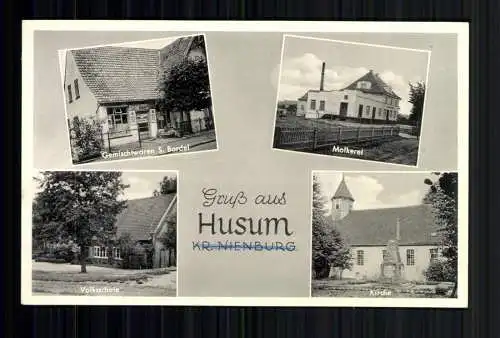 Husum, Kr. Nienburg, Gemischwaren Bordel, Molkerei, Volksschule, Kirche - 418013