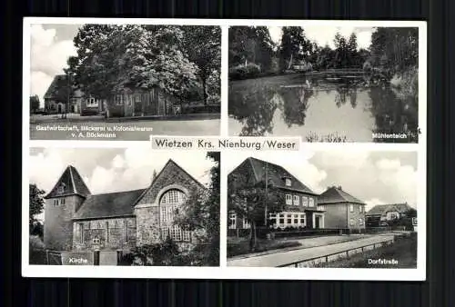 Wietzen, Kr. Nienburg, Gastwirtschaft Böckmann, Mühlenteich, Kirche - 418055