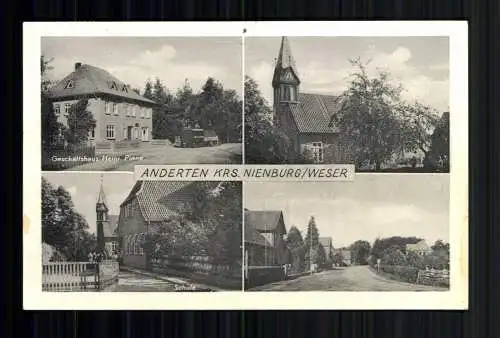 Anderten, LK Nienburg, Geschäftshaus H. Pinne, Kirche, Schule - 418017