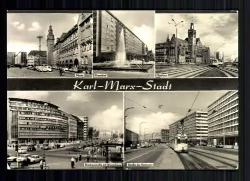 Karl-Marx-Stadt, Markt, Rosenhof, Rathaus, Brückenstraße mit Warenhaus - 418692