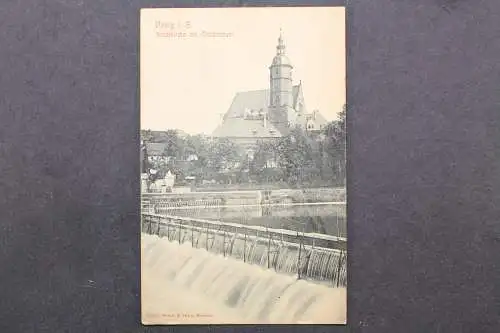 Penig, Stadtkirche mit Muldenwehr - 424426