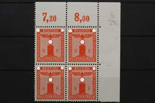 Deutsches Reich Dienst, MiNr. 160 Viererblock, Ecke re. oben, postfrisch - 662279