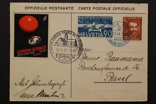 Schweiz, MiNr. 258 auf G. Bennett Ballon Karte, 1932 - 511780