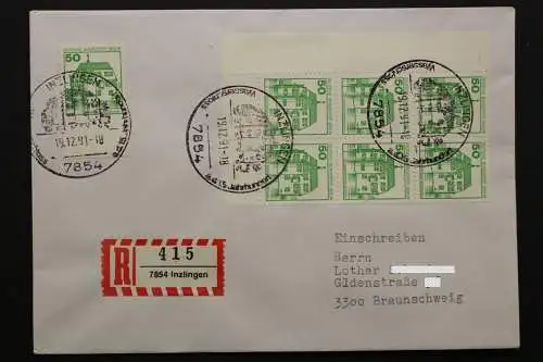 Berlin, MiNr. 615 A, 6er Block, Ecke li. unten + Einzelwert auf R-Brief - 511804